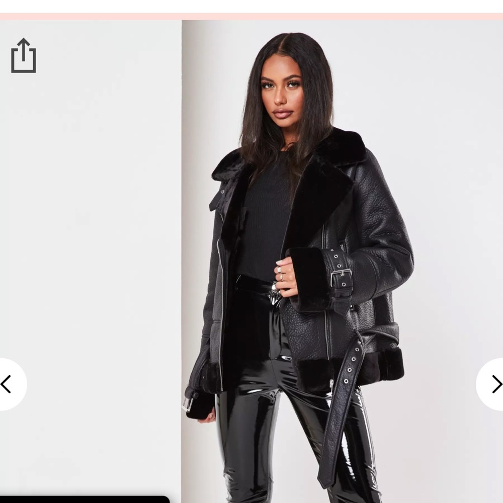 Misguided Premium Black Zip Detail Aviator Jacket